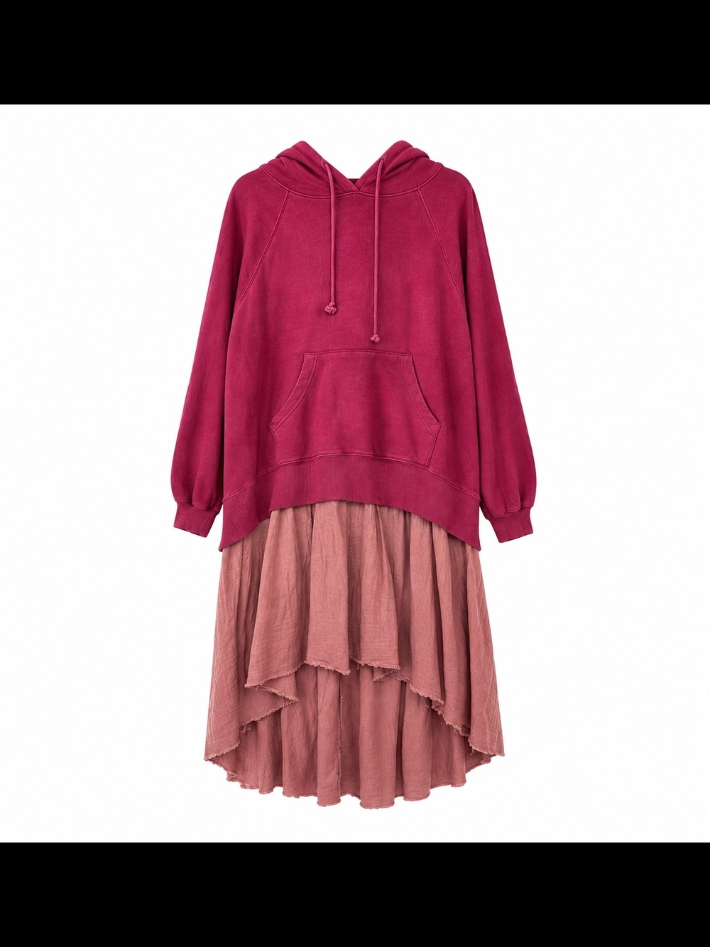 Free People S Magenta Hoodie Gauze Skirt Sweatshirt Midi Dress Boho FP - Picture 2 of 13